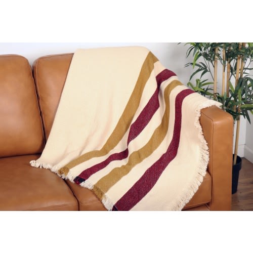 Florida State Stripe Woven Throw - Creme blanket with Gold & Garnet Stripes - 100% Cotton Made in the USA (73x48)