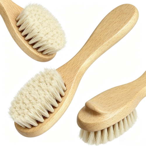 Hyrbek Baby Hair Brush with Wooden Handle and Goat for Newborns & Toddlers (Beigewood)