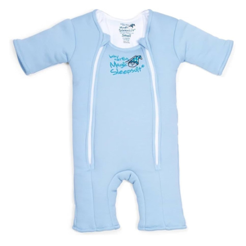 Magic Sleepsuit Baby Merlin's Cotton Baby Swaddle Transition Product - Soft and Cozy Design, Double Zipper for Easy Diaper Changes, Promotes Safe Sleep, 3-6 Months - Blue - Small 12-18lbs