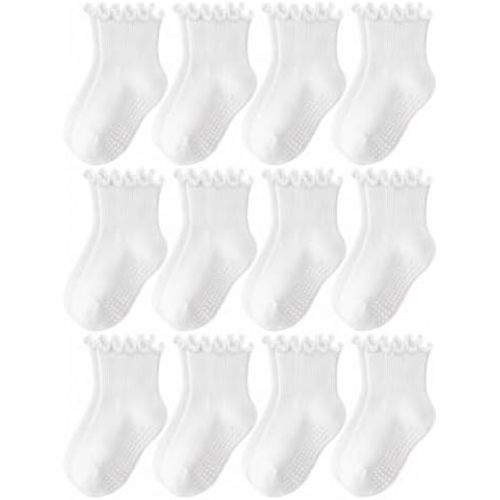 Toddler Non Slip Cotton Crew Socks with Anti-slip Dots for Infant Baby Boys Girls