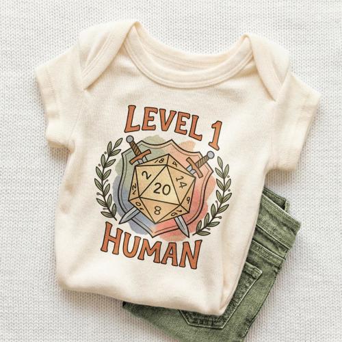 Level 1 Human Baby Onesie - Funny RPG Gamer Bodysuit for Newborns