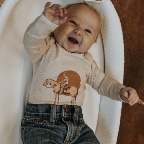 Cowboy Rides Away Long Sleeve Onesie – Cowkid Clothing Company
