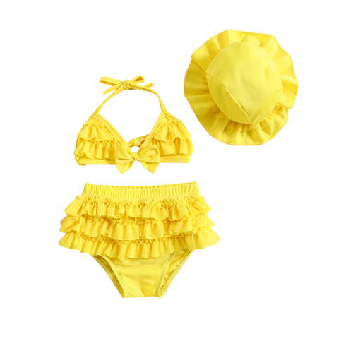 Bagilaanoe Newborn Baby Girls Swimsuits 3 Piece Bikinis Set Ruffle Sleeveless Tops + Shorts + Hat 6M 12M 18M 24M Infant Swimwear Bathing Suit Beachwear