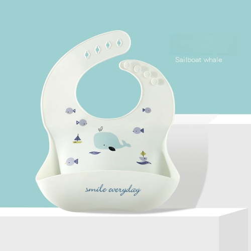 Food Grade Silicone Baby Feeding Bib, Waterproof Easy Wipe Clean Drool Bib with Food Catcher Pocket, Lightweight Summer Reusable Toddler Bib