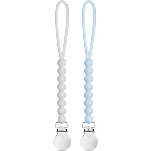Ryan & Rose Cutie Clip 2 Pack - Pacifier Clip Holder Silicone (Judy-Grey/Judy-Blue)