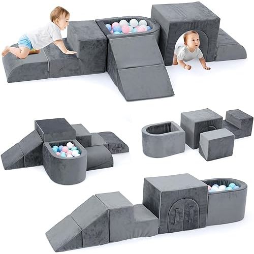 Kidirect Foam Climbing Blocks, 6 Pieces Climbing Toys for Toddlers 1-3 Inside with Baby Ball Pit &Crawling Tunnel, Soft Play Foam Blocks for Toddlers 1-3 Baby Climbing Gym for Kids' Indoor Climbers