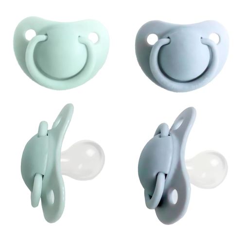Avima Orthodontic Pacifiers 0-6 Months – BPA-Free Silicone Baby Pacifiers for Newborns & Breastfed Babies, Soothing Baby Binky w/Soft Nipple Design (4-Pack, Green & Grey)