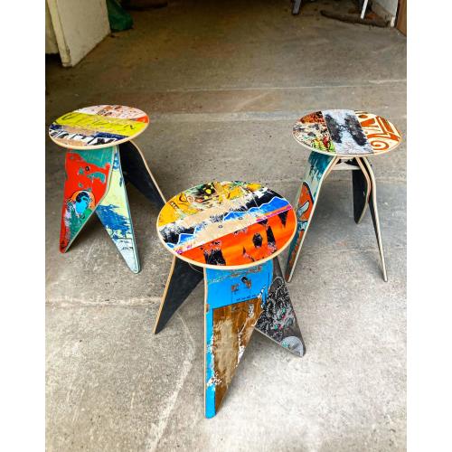 Recycled Skateboard Side Table or Stool: 12.5" Flat Top, USA Made