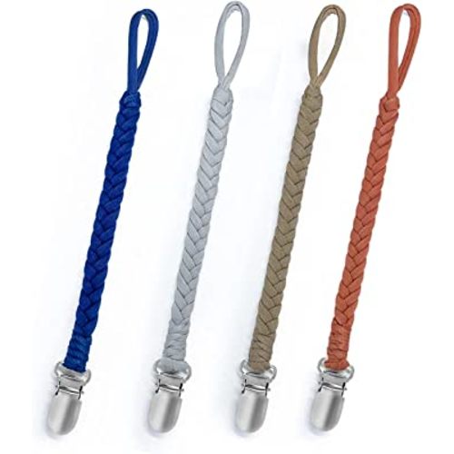 Habadeer Baby Pacifier Clips for Girls and Boys 4 Pack,100% Handmade Braided,Universal All Pacifiers