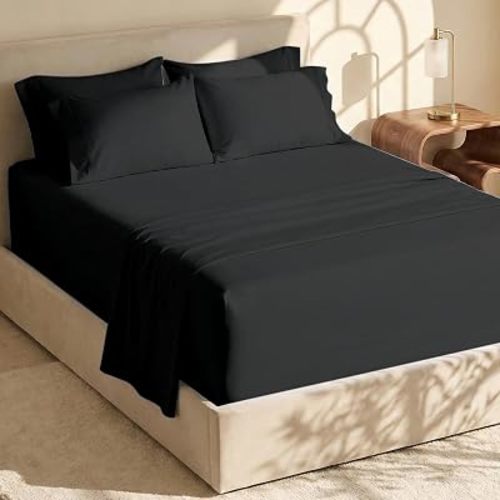 Hearth & Harbor Extra Deep Pocket King Size Sets - Fits Mattress 18-24 Inches Deep - Extra Deep Pocket Sheets - 6 Piece King Size - Black