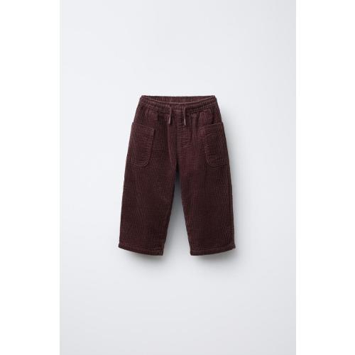 CORDUROY PANTS WITH POCKETS - Burgundy | ZARA United States