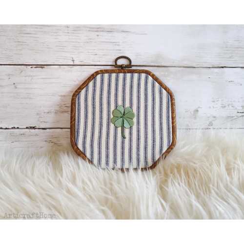 Lucky Clover Wall hanging, Embroidery Hoop Retro Stripe Rustic Cottagecore Home Decor, Home gifts
