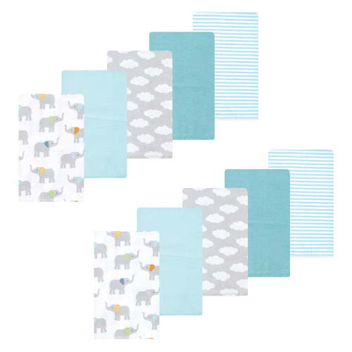Luvable Friends Hudson Baby Flannel Burp Cloths 10pk, Soft Elephant