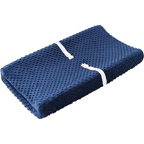 Baby Changing Pad Cover, Super Soft Plush Dot Diaper Changing Table Covers for Baby Girls and Boys, Ultra Comfortable, Safe for Babies, Fit 32"/34'' x 16" Pad (Estate Blue)