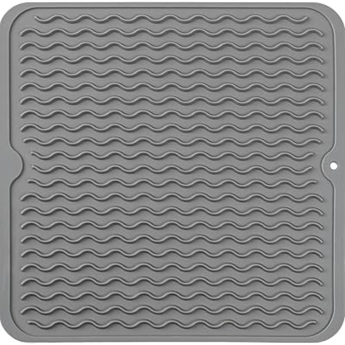 Silicone Dish Drying Mat for Multiple Usage,Easy clean,Eco-friendly,Heat-resistant Silicone Mat for Kitchen Counter or Sink,Refrigerator or Drawer liner Grey M 12 inches x 12 inches