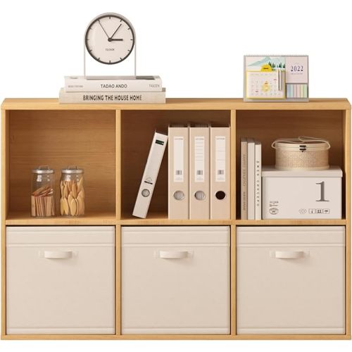 Wooden 6-Cube Storage Organizer with Closed Back Panel, 11.34" Cube Shelf Opening, Bookshelf, Display Shelf for Living Room, Bedroom, Home Office, 35.98" L x 9.45" W x 24.09" H, Natural Wood