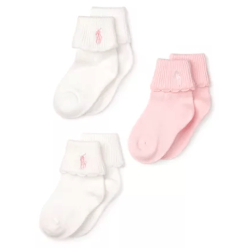 Ralph Lauren Girls' Scallop Trim Socks, 3 Pack - Baby