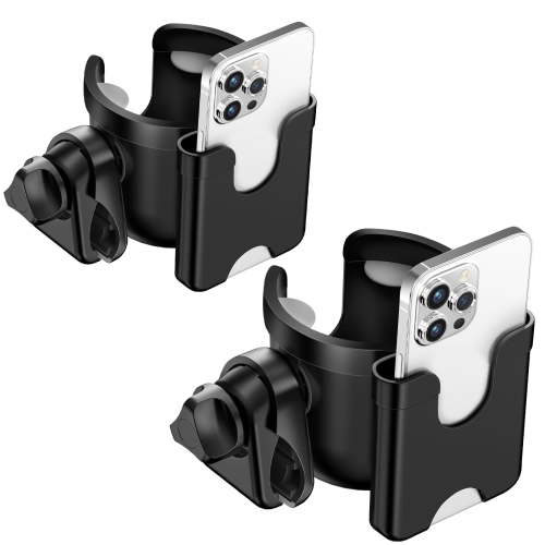 Cup Holder for Walker, Stroller Cup Holder with Phone Holder, Wheelchair Cup Holder, Stroller Accessories for Uppababy, Nuna, Doona, Rollator, Bike, Mobility Scooter, Gift for Her, Him, Mom