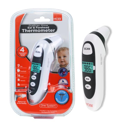 MOBI DualScan Prime Ear & Forehead Thermometer for Baby, Kids & Adults, Digital Infrared, Food & Bottle & Room Mode, 1‑Second Reading, Memory Recall