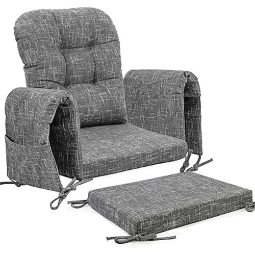 SINOSSO Glider Rocker Cushion Set (5 Pcs), Soft Blended Fabric High-Density Support Foam Seat Cushions with Ties, Fits Rocking Chair/Nursery Glider & Ottoman, Light Gray