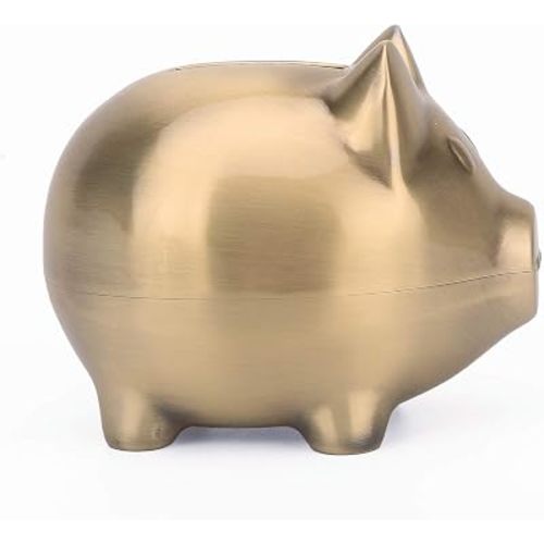 K COOL Vintage Small Tiny Piggy Bank Creative Metal Alloy Cartoon Money Bank Cute Coin Bank Pig Penny Coin Saving Pot Box with Stopper for Boy Kid Tiny (Bronze)