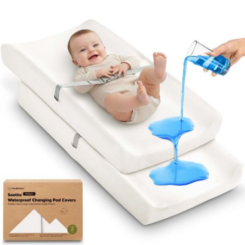 KeaBabies 2-Pack Soothe Waterproof Changing Pad Covers for Boy, Girl, 32x16 Soft Cotton Baby Changing Table Pad Cover (Soft White)