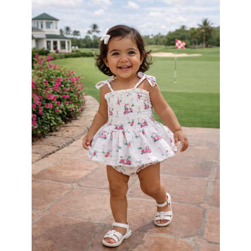 Smocked Bubble w/ Skirt, Baby Golf Carts Pink Size - 12-18M
