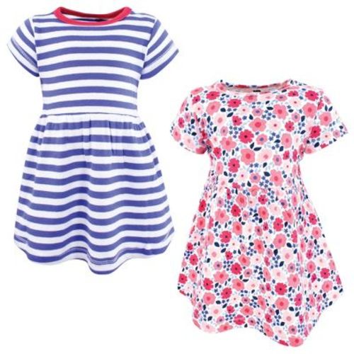 Hudson Baby Infant and Toddler Girls Cotton Dresses, Blue Pink Flowers