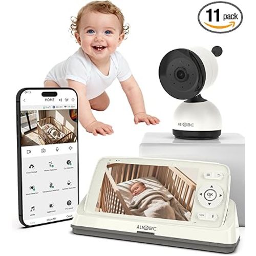 Smart Baby Monitor with Camera and Audio WiFi & No-WiFi Modes AI Cry Detection Night Vision 1080p FHD Camera and 5" Large Screen Two-Way Talk 1000ft Range Smart Alert Easy Setup for New Parents