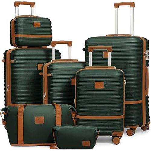 Joyway Luggage Set 7 Piece Suitcase Sets with Spinner Wheel,Hardside Expandable Travel Laggage with TSA Lock(18/20/24/28 Green)