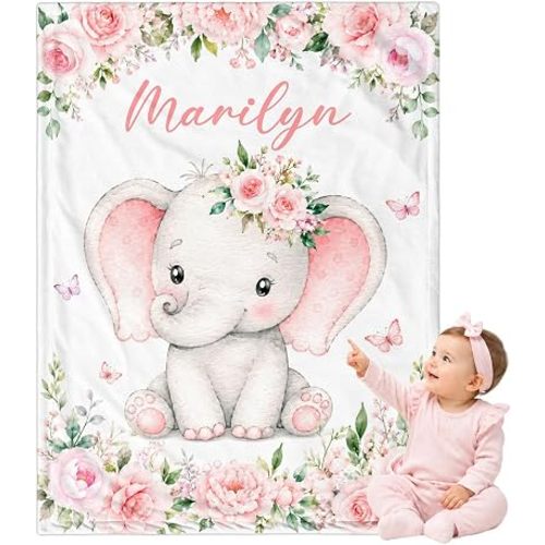 Personalized Baby Blanket for Girls, Custom Baby Blanket with Name Super Soft Customize Name Blankets for Newborns, Toddlers, Kids, Personalized Gifts Received Blankets for Baptism Birthday