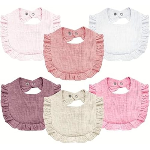 Baby Muslin Bibs,6 Pcs Drool Bandana Bibs for Baby Girl Drooling and Teething,Soft and Absorbent Cotton for Newborn