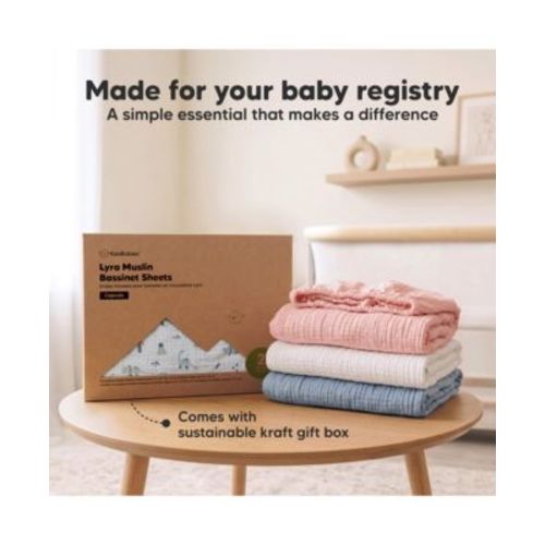 Baby Bassinet Sheets Girls, Boys, 2-Pack Lyra Muslin Bassinet Fitted Sheets for Maxi-Cosi Bedside Sleeper, 33x20 Oval, Capsule