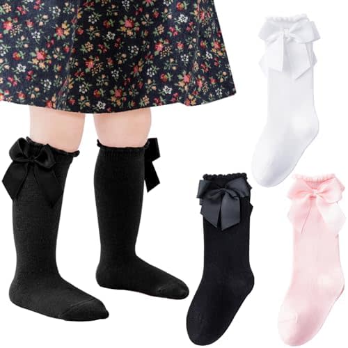 Baby Knee High Socks - Toddler Long Cotton Tube Stockings With Bow Ruffles for Girls - Infant Dress Socks