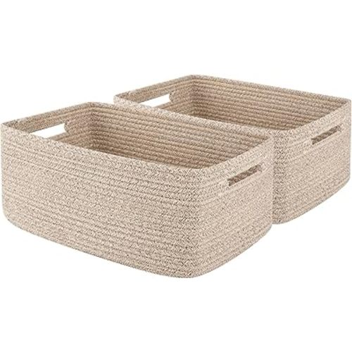 OIAHOMY Storage Basket for Shelves, Closet Cube Storage Bins Baskets for Clothes Blanket Towels, Baby Nursery, Toy Box, Woven Rope Basket, 15.75*11.81*7.09 IN, 2 Packs Brown