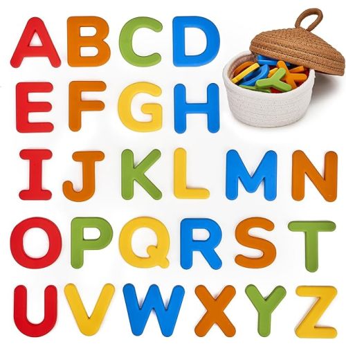 JoyCat Silicone Alphabet Magnetic Letters, 26 Uppercase ABC Fridge Magnets for Toddlers & Kids 3+, Preschool Learning Refrigerator Toy Set, Birthday Gifts for Boys Girls (Muted Color)