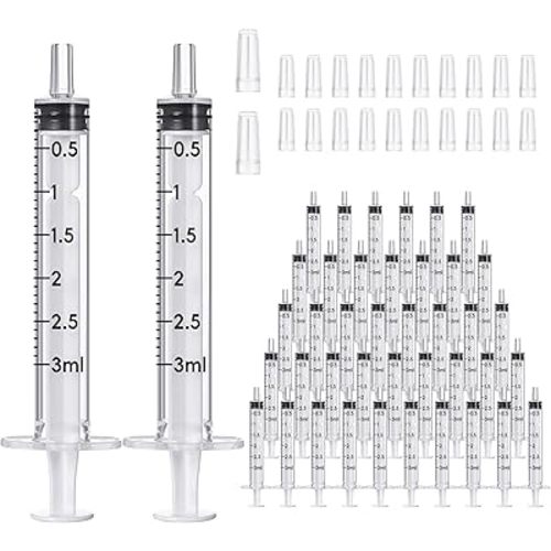 JOLLY PARTY 100 Pack 3ml Syringes with Caps, 3cc Syringe Needleless, Small Oral Syringe with Tip Cap Individually Wrapped for Scientific Labs, Liquid Measuring, Pet Feeding, Oil & Glue Dispenser