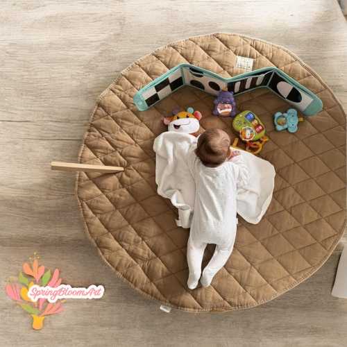 Pure Linen Round Play Mat, Round Nursery Rug, Children's Activity Mat, Baby Sleeping Sponge, Custom Size, Gifts for Baby, Baby Shower Gifts
