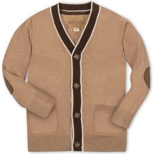 Organic Long Sleeve Tipped Cardigan Sweater, Camel Heather - Hope & Henry | Maisonette