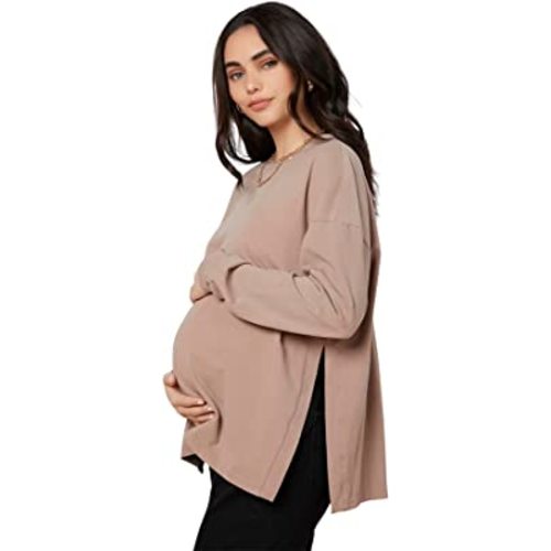 MakeMeChic Women's Maternity T-Shirt Long Sleeve Split Side Pregnancy Tee Tops