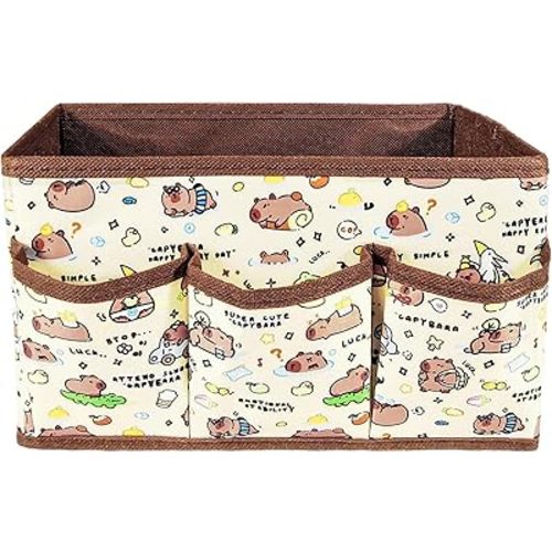Kawaii Collapsible Storage Bin,Cute Capybara 4 Grids Storage Box Foldable Baskets,Office Desk Bathroom Vanity Decor, Cute Capybara Room Decor Gifts,for hair accessories,lipstick,makeup brush...