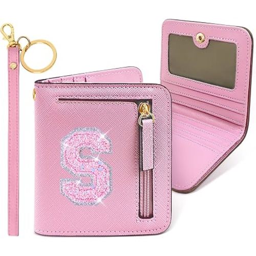 COSHAYSOO Initial RFID Wallet Small Monogrammed Letter Birthday Easter Gifts for Preteen Tween Teen Girls Age 5 6 7 8 9 10 11 12 13 14 15 Year Old Preppy Cute Girly Stuff Travel Things Pink S