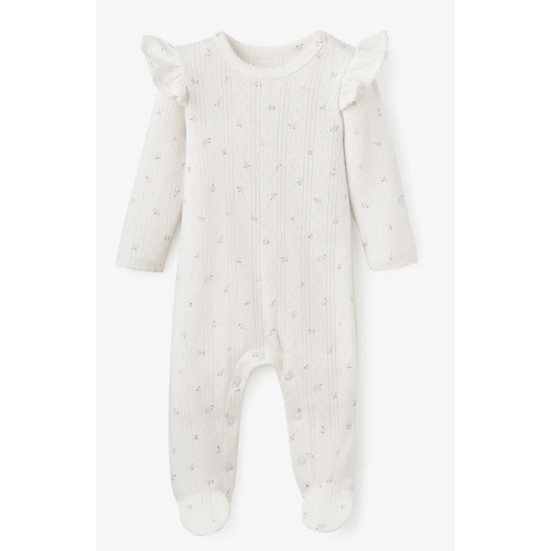 White Floral Organic Cotton Pointelle Baby Jumpsuit – Elegant Baby
