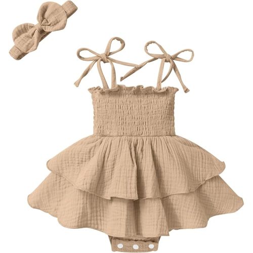 YOUNGER TREE Baby Girl Clothes Infant Summer Romper Dress Sleeveless Bodysuit Jumpsuit with Headband Toddler Outfits