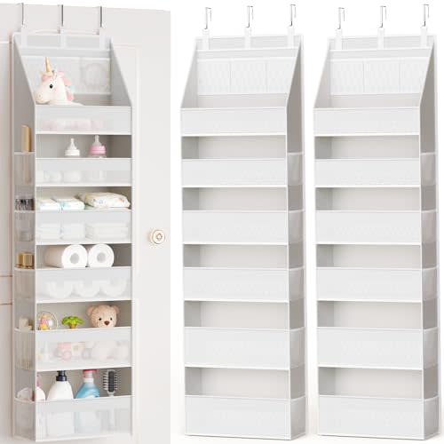 Criusia 2 Pack Over the Door Organizer, Heavy-Duty 6-Shelf Hanging Storage with 13 Mesh Pockets, 55lbs Capacity Behind the Door Storage for Nursery, Bathroom, Bedroom, and Dorm, White