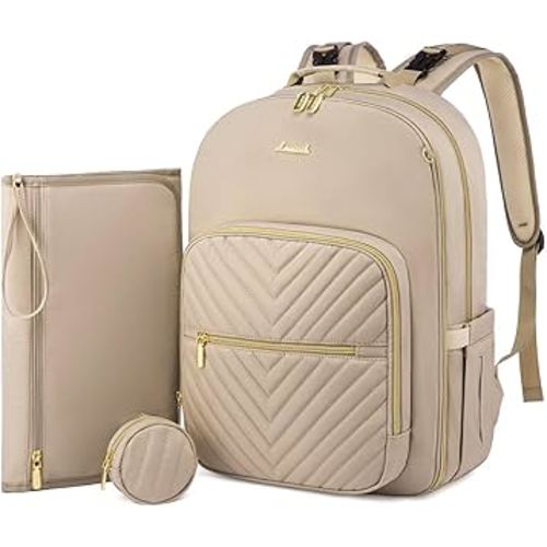 LOVEVOOK Diaper Bag Backpack, Quilted Baby Bag with Changing Pad & Pacifier Holder, Waterproof Travel Diaper Bags for Baby Boys Girls, Stylish and Large Capacity,Nude