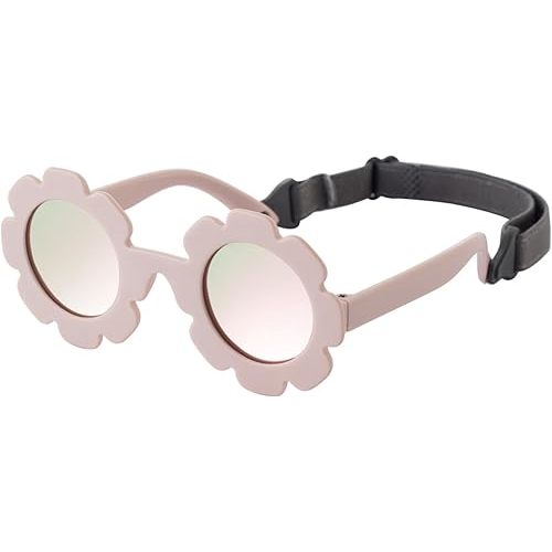 Flexible Flower Polarized Baby Sunglasses with Strap for Infant Girls 0-24 Months