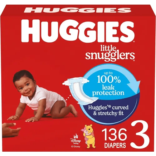 Huggies Size 3 Diapers, Little Snugglers Baby Diapers, Size 3 (16-28 lbs), 136 Count, Packaging May Vary