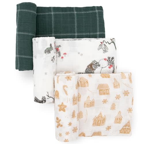 Little Unicorn Muslin Swaddle Blanket for Newborns & Infants | Soft & Breathable Fabric | Set of 3 Baby Blankets for Swaddling, Nursing, Shower Gifts (Snow Day)