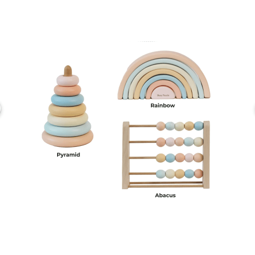 Wooden Montessori Toy Set | Pastel Rainbow - Set of 3